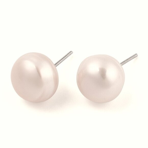 NWOT - Big Natural Pearl Stud Earrings,  925 Sterling Silver post Choose Color - Picture 3 of 3